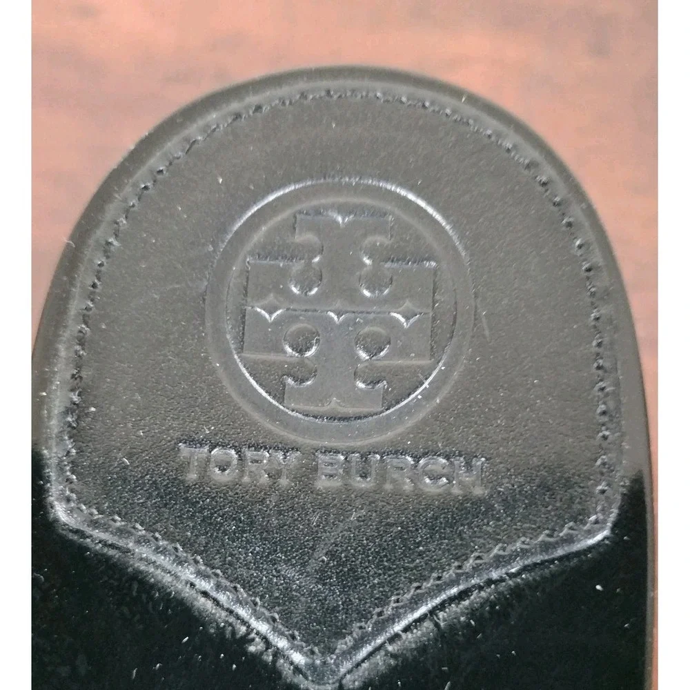 Tory Burch Black Leather Cutout Logo Wedge Clogs Sandals Size 7.5M